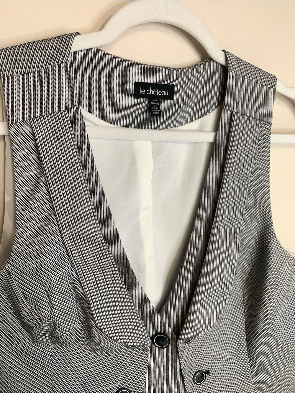 le château Y2K Pinstripe Gray Double-Breasted Vest L - Picture 8 of 13